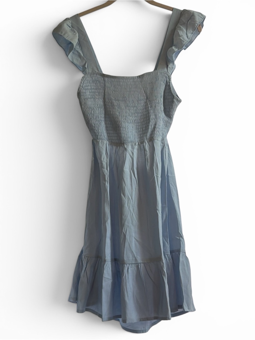 NWT Kojooin Baby Blue Smocked Ruffle Strap Sundress Open Back Bow Cottagecore